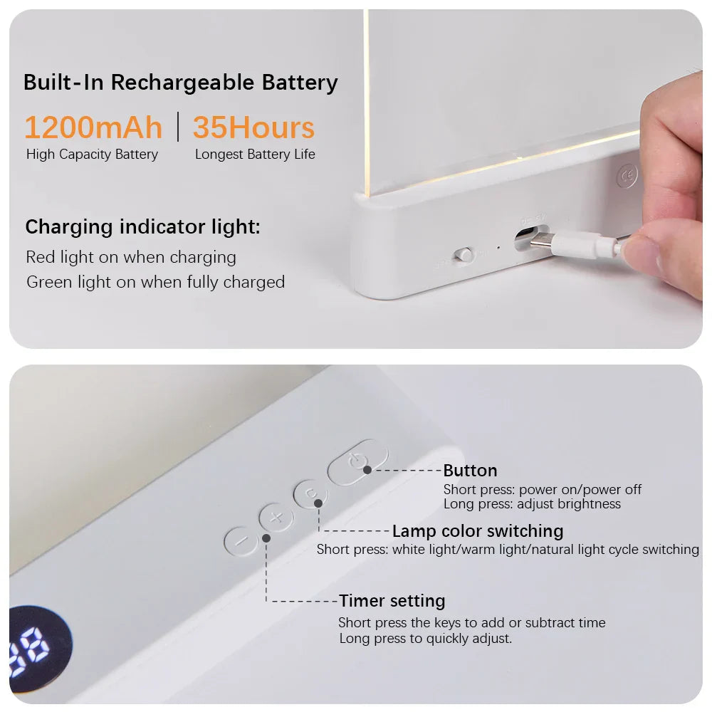 LED Flat Panel Night Vision Reading Light Eye Protection Reading Light Usb Charging Student Night Reading Lamp Book Lamp Indoor